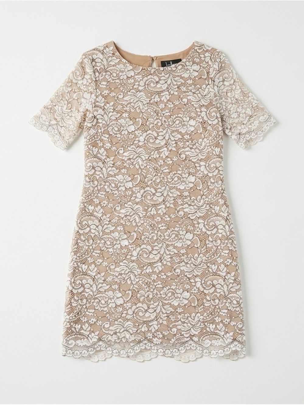 Lulus Women’s Simply Chic Black and Cream Short Sleeve Lace Shift Dress Size M - Picture 4 of 10